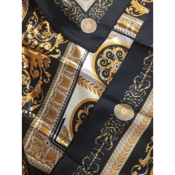 Gold Baroque Square Scarf 100% Polyester Black & Gold Accents  35"x35" - Picture 9 of 12